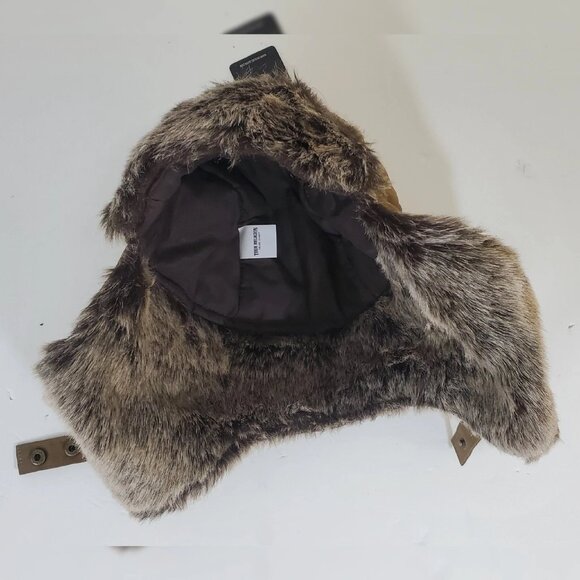 TRUE RELIGION FAUX FUR TRAPPER AVIATOR HAT STITCHED WITH PATCH ICONIC LOGO BROWN - Picture 6 of 6